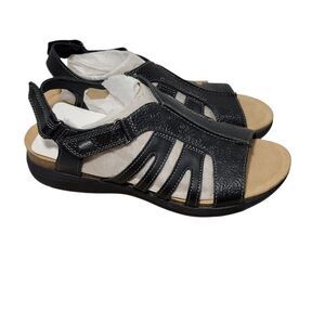 Clarks Sandals Womens Size 8.5 M April Belle Black Leather Slingback Shoes NEW